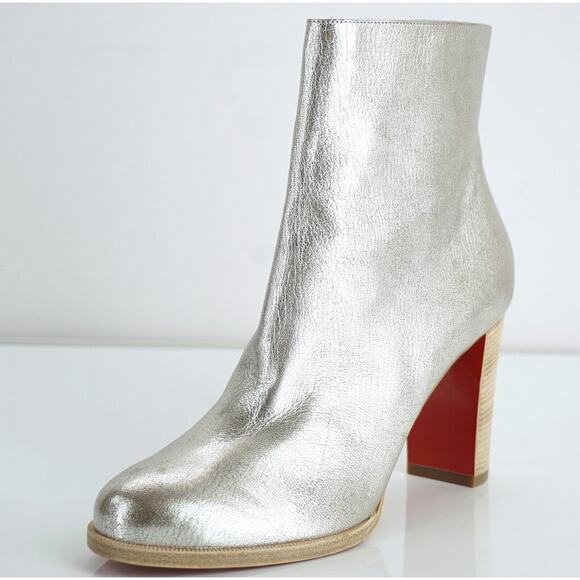 Christian Louboutin Adox Silver Leather Ankle Boots Size 36.5 Red Sole New $945 - Picture 1 of 12
